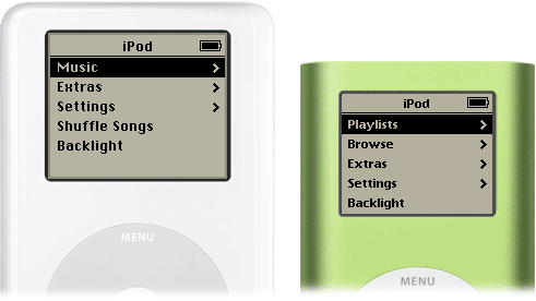 Animerede skærme fra iPod og iPod mini