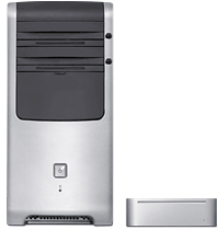 Mac mini stacked against Desktop PC