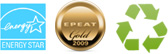 EPEAT Gold- og Energy Star-logo med genbrugssymbol