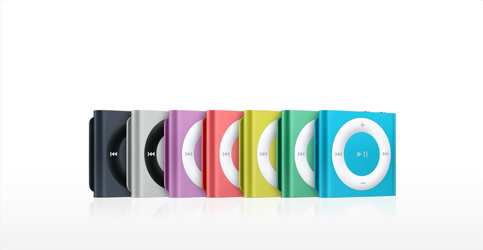 iPod shuffle set forfra, bagfra og fra siden