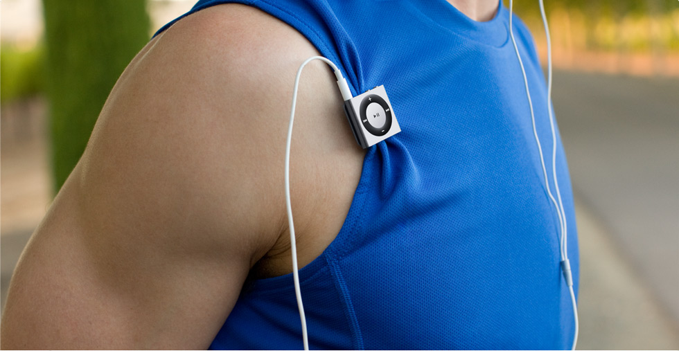 iPod shuffle-farver: Sølv, blå, pink, grøn og guld