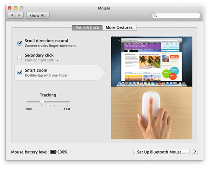 Vinduet Mus i Systemindstillinger i Mac OS X