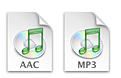 MP3, AAC icons.